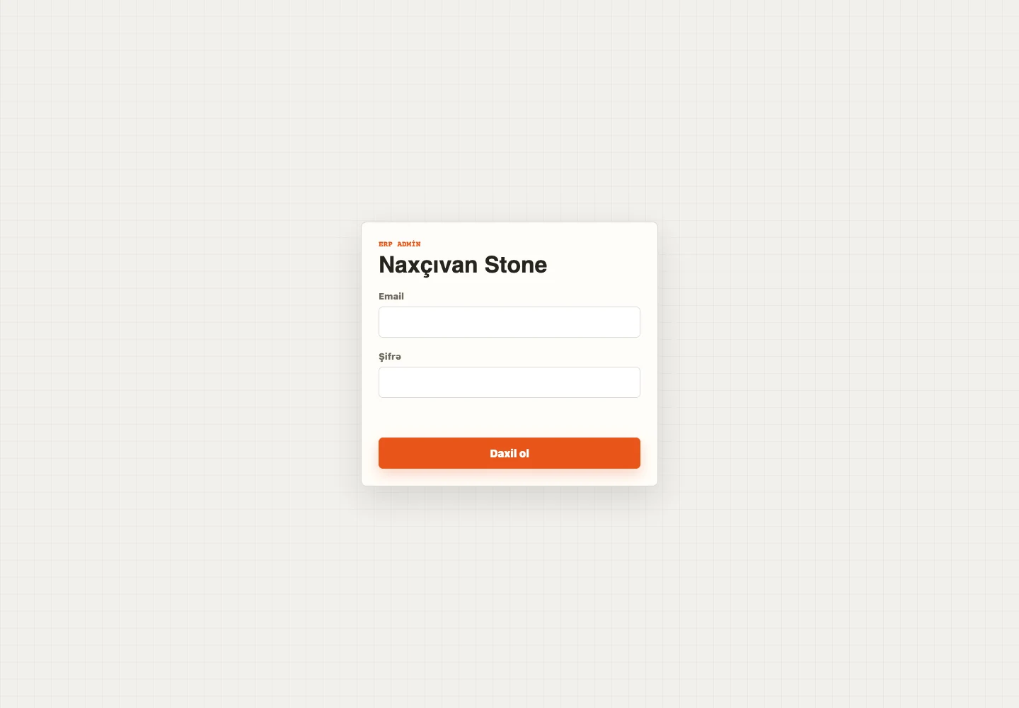 Public sign-in page of the Naxçıvan Stone ERP hosted on Kamvis.cloud