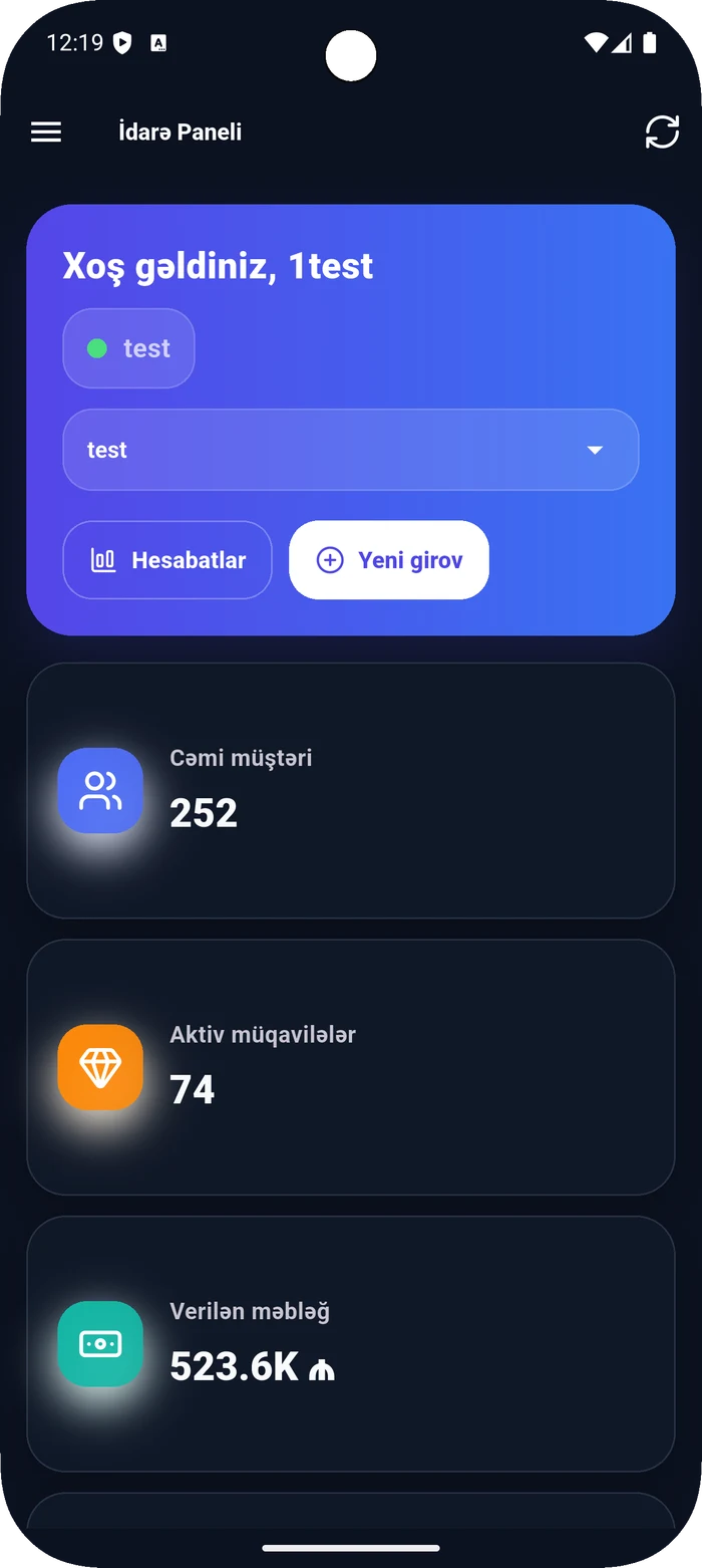 Original ProLombard Flutter application dashboard using a test account